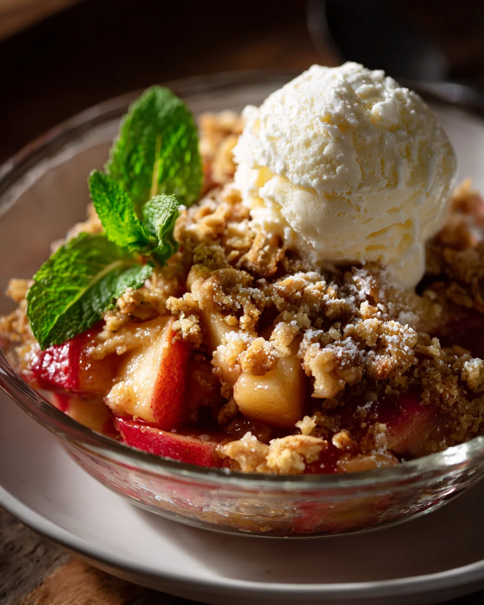 Knuspriger Apfel Crumble mit Bratapfel & cremigem Vanilleeis