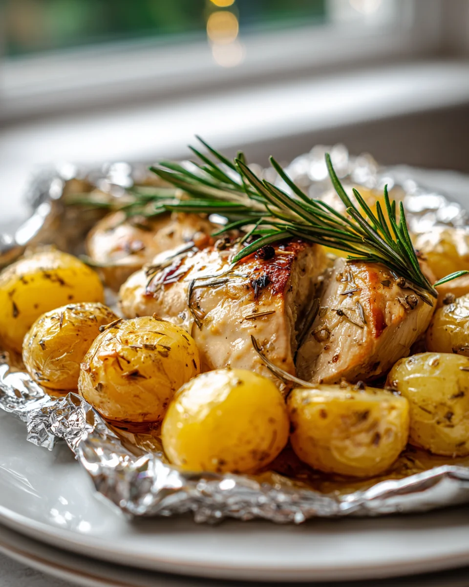 Schnelle Knoblauch-Rosmarin-Hähnchen-Kartoffel-Päckchen