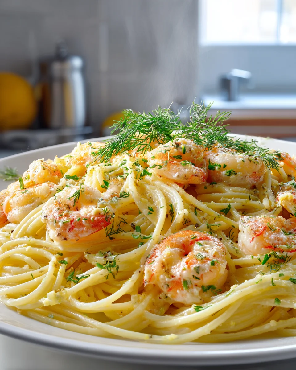 Spaghetti mit Garnelen in cremiger Frischkäsesauce genießen!