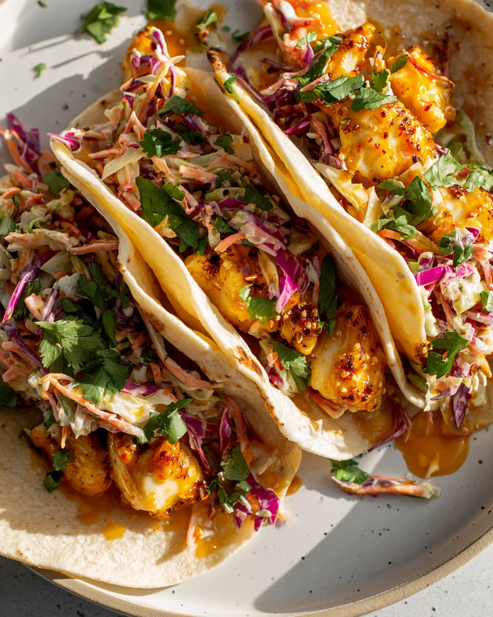Hot Honey Chicken Tacos mit Krautsalat: Süß-scharfer Hit!