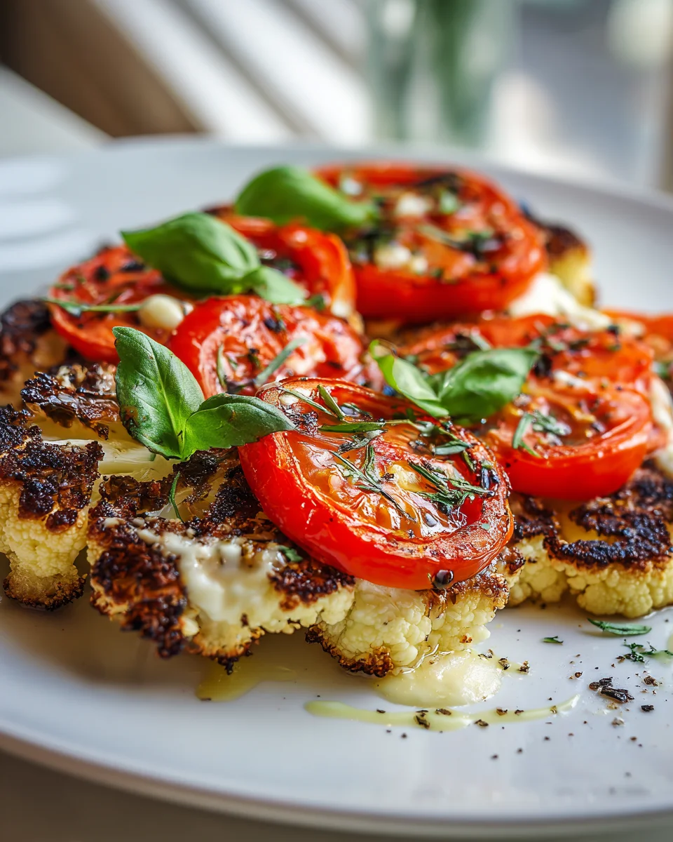Leckere Blumenkohl Steaks mit Tomaten & Mozzarella überbacken