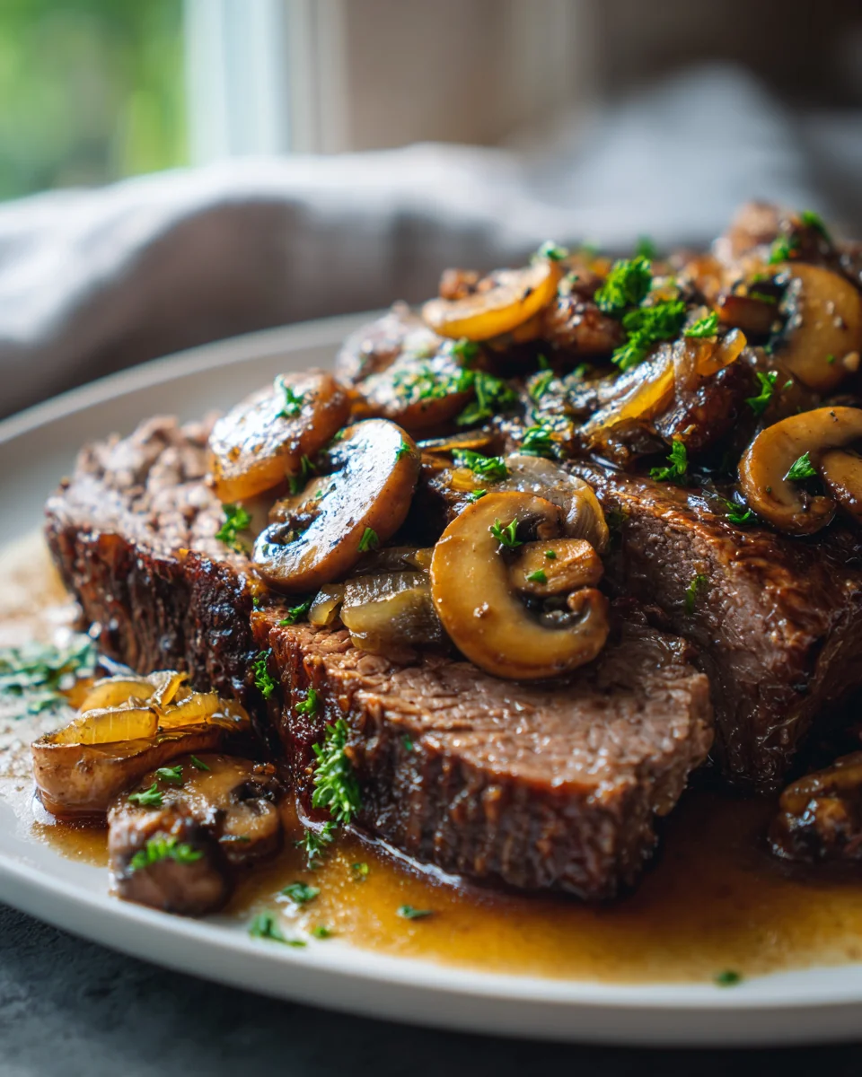 Deutscher Pot Roast: Zartes Rindfleisch mit Pilzen & Zwiebeln