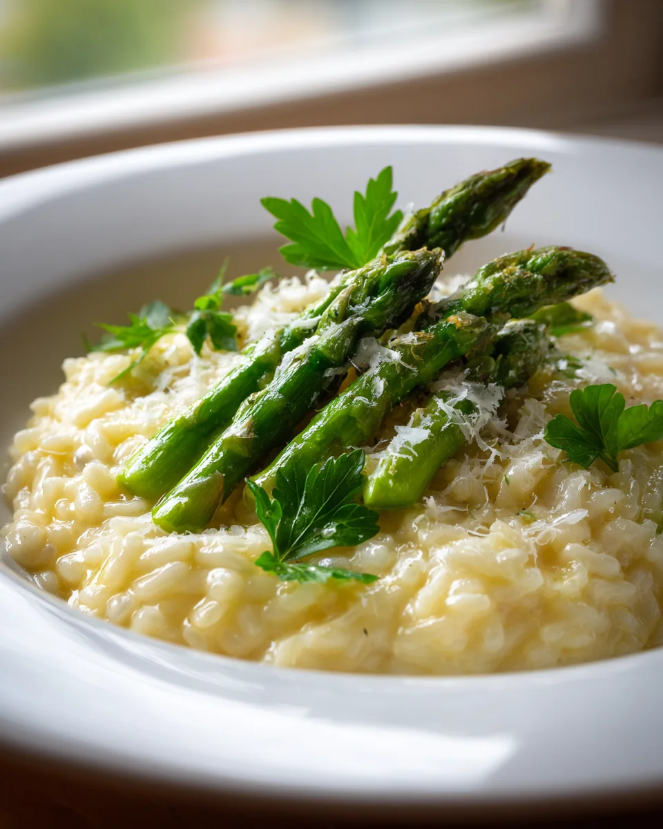 Spargel Risotto mit grünem Spargel und alkoholfreiem Weißwein