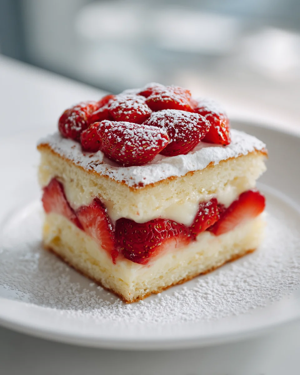 Himmlischer Erdbeer-Vanille-Puddingkuchen – einfach & fein.