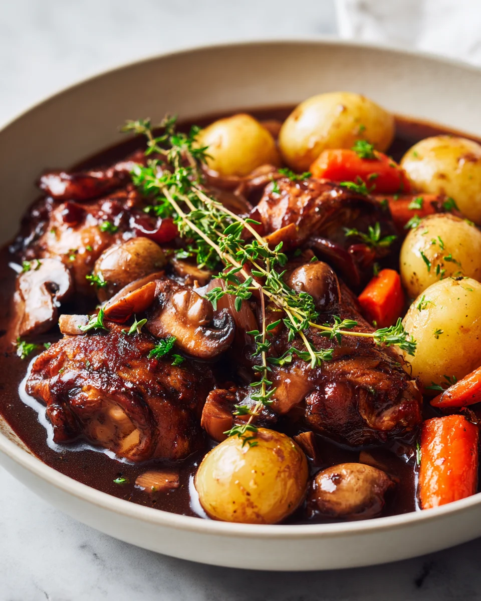 Alkoholfreier Coq Au Vin Bowl mit Kartoffeln & Karotten