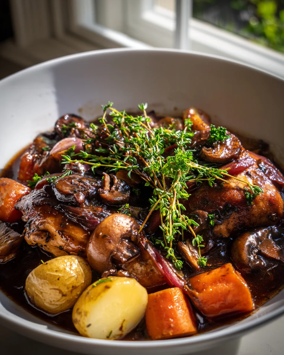 Alkoholfreier Coq Au Vin Bowl mit Kartoffeln & Karotten