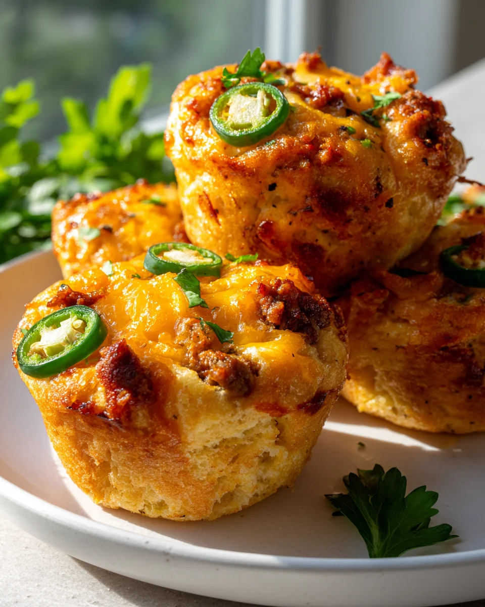 Cheeseburger Muffins mit Pizzateig und jalapeños – würzig!