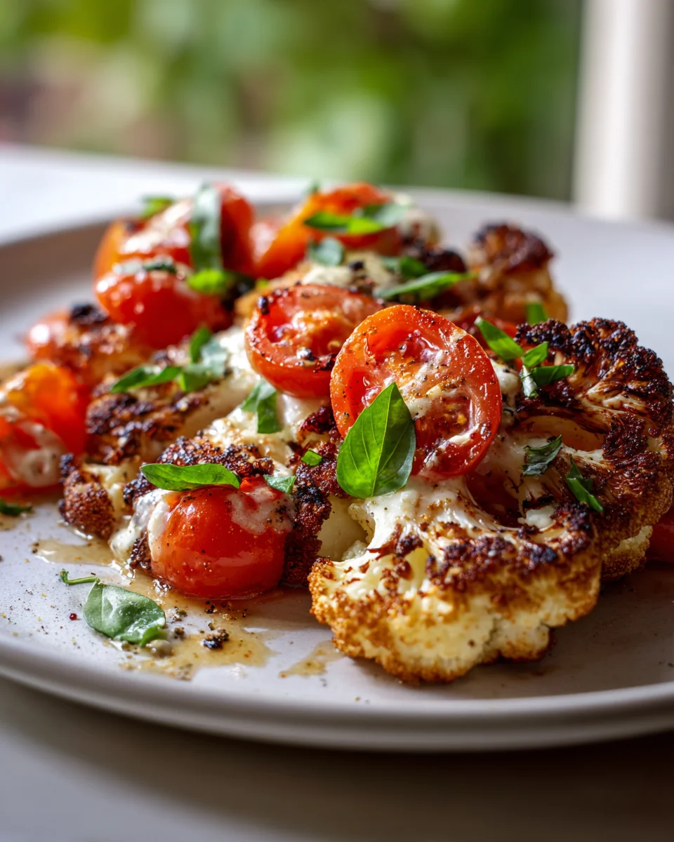 Leckere Blumenkohl Steaks mit Tomaten & Mozzarella überbacken