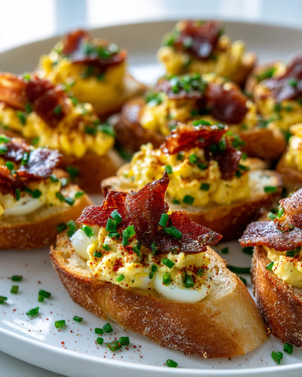 Deviled Egg Crostini mit knusprigem Rinderbacon: Der perfekte Snack!