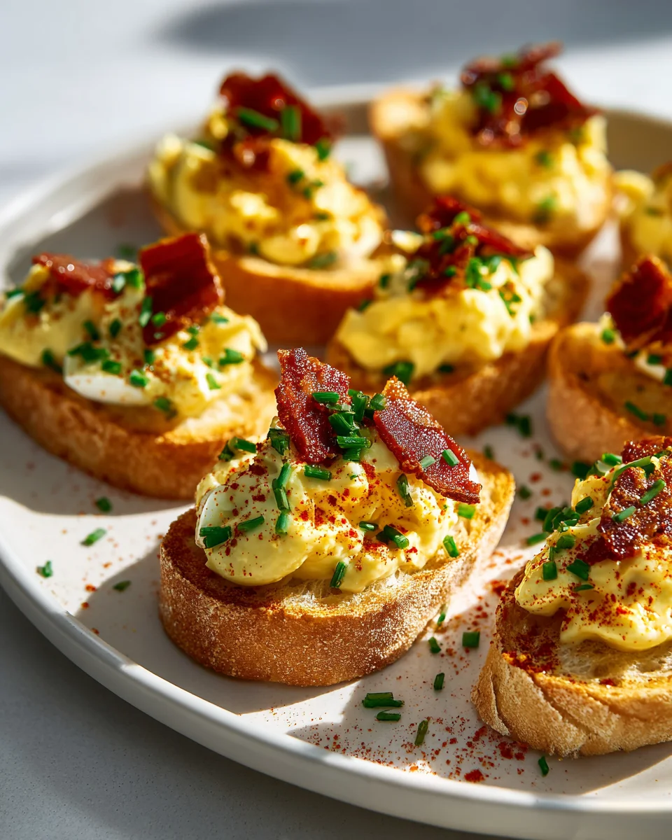 Deviled Egg Crostini mit knusprigem Rinderbacon: Der perfekte Snack!