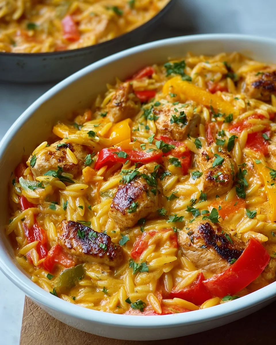Paprika-Sahne-Hähnchen mit Orzo – Ofenrezept purer Genuss!