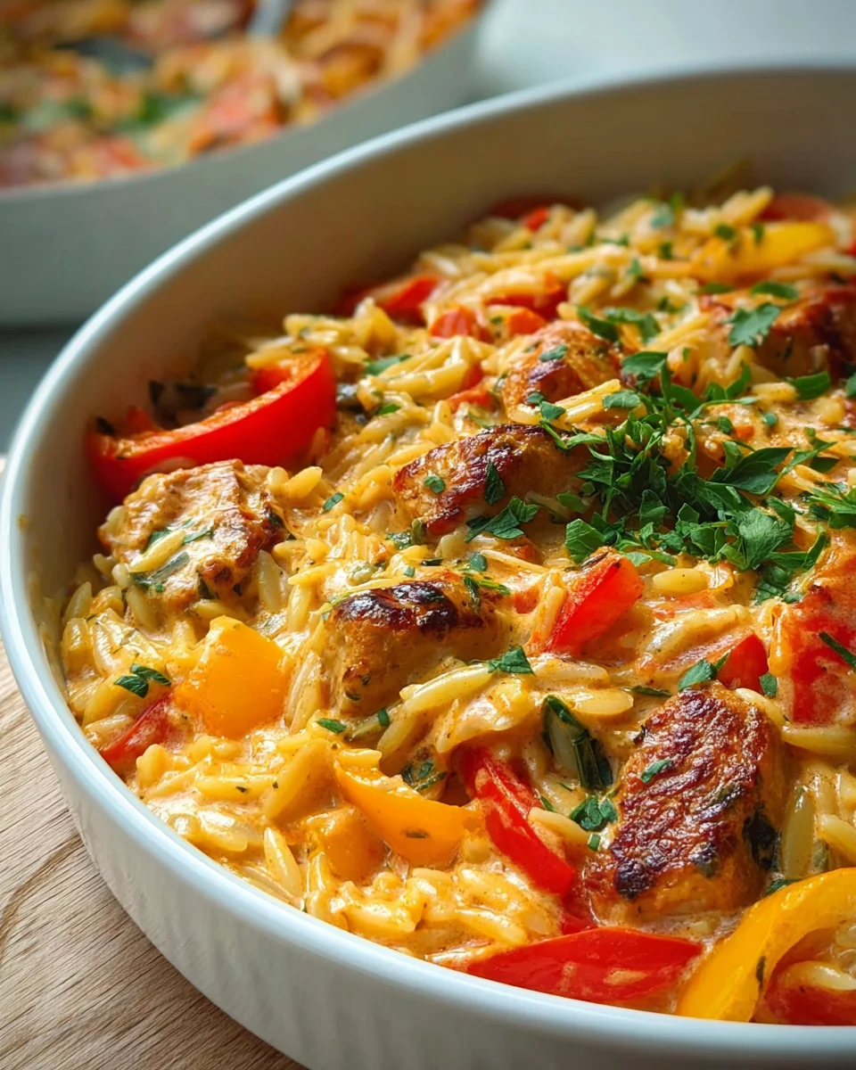 Paprika-Sahne-Hähnchen mit Orzo – Ofenrezept purer Genuss!
