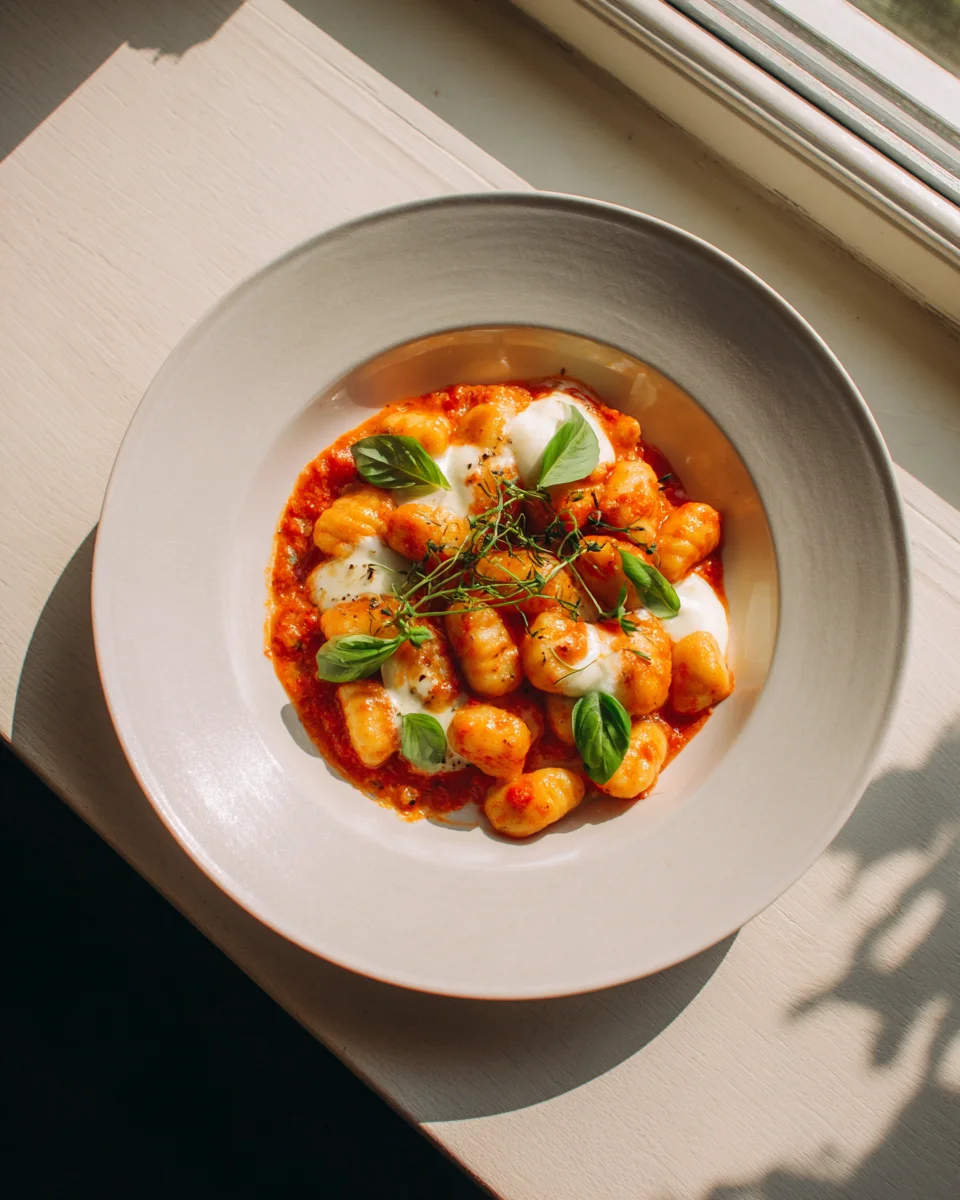Cremige Gnocchi Pfanne mit Tomate, Mozzarella & Basilikum