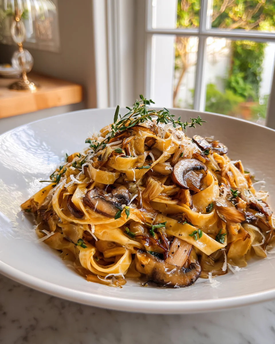 Karamellisierte Lauch- und Pilz-Gruyère-Pasta Rezept genießen