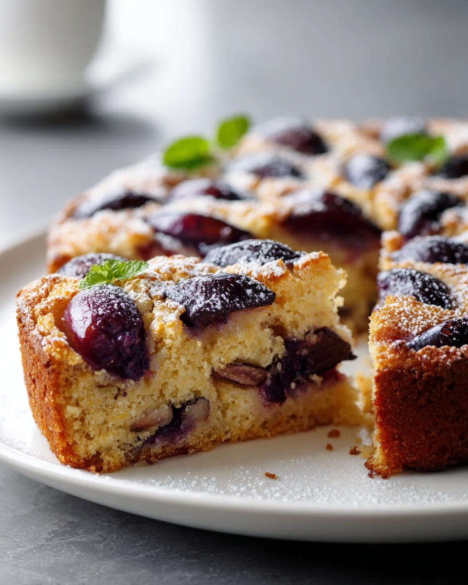 Rustikaler alkoholfreier Pflaumen-Walnuss-Kuchen aus der Pfanne