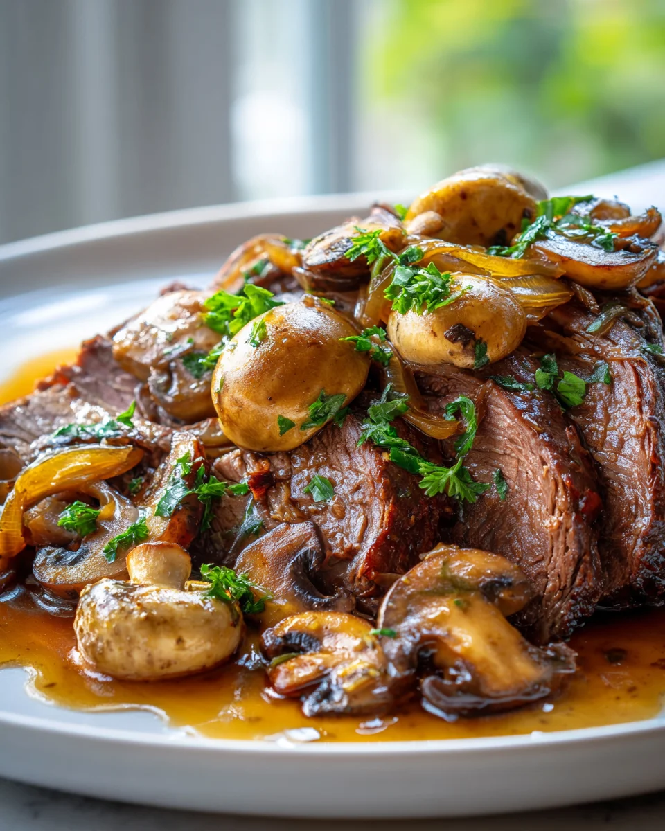 Deutscher Pot Roast: Zartes Rindfleisch mit Pilzen & Zwiebeln