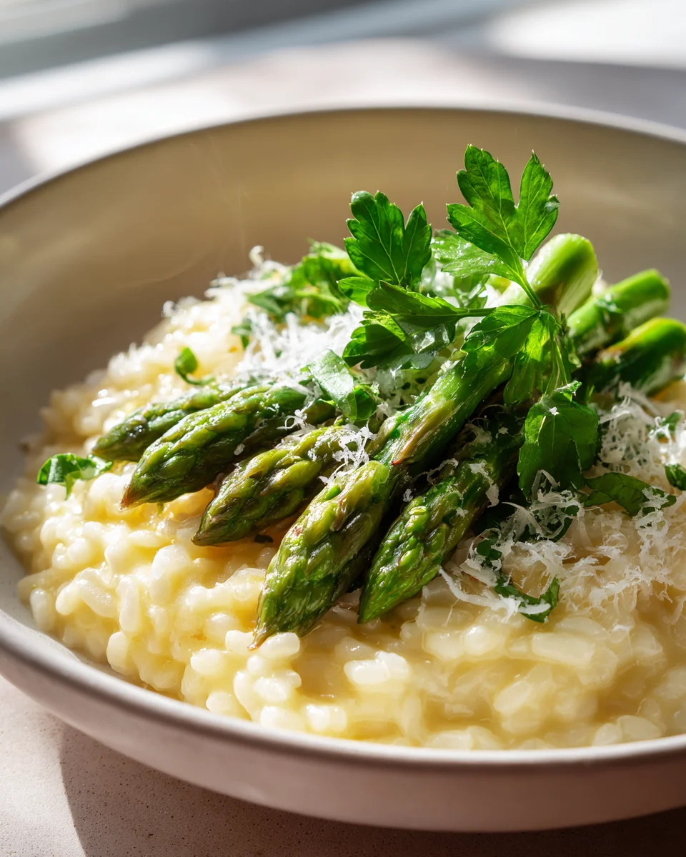 Spargel Risotto mit grünem Spargel und alkoholfreiem Weißwein
