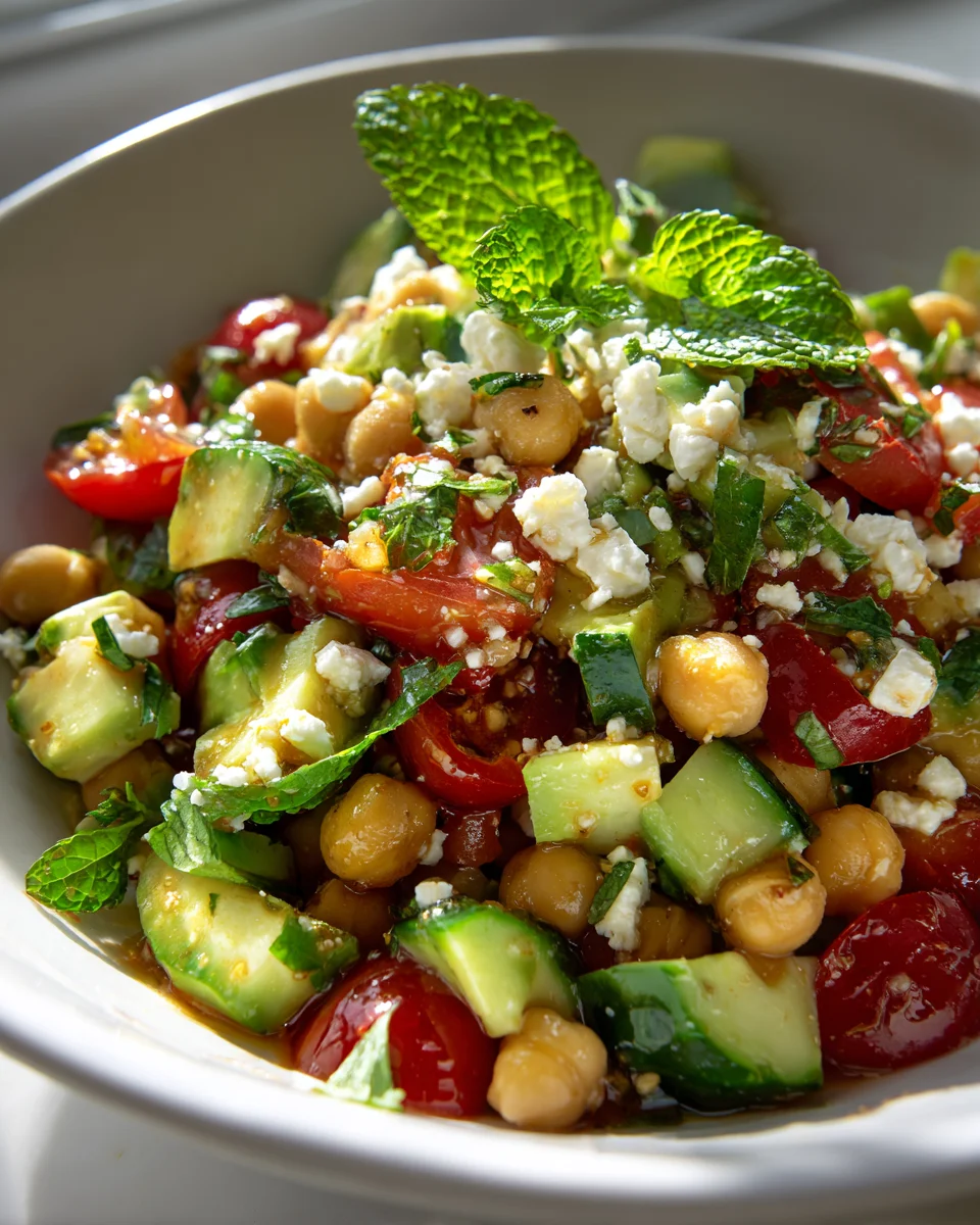 Mediterraner Kichererbsen-Feta-Avocado-Salat in Schalen