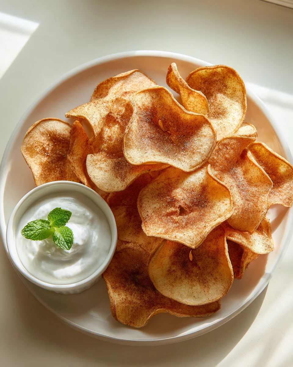 Air Fryer Apfel-Zimt Chips mit Joghurt-Dip Rezept genießen!