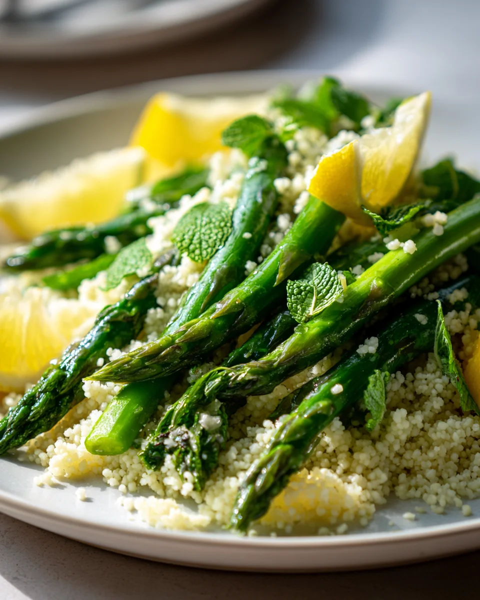 Grüner Spargel Salat mit Couscous, Minze & Zitronen Dressing