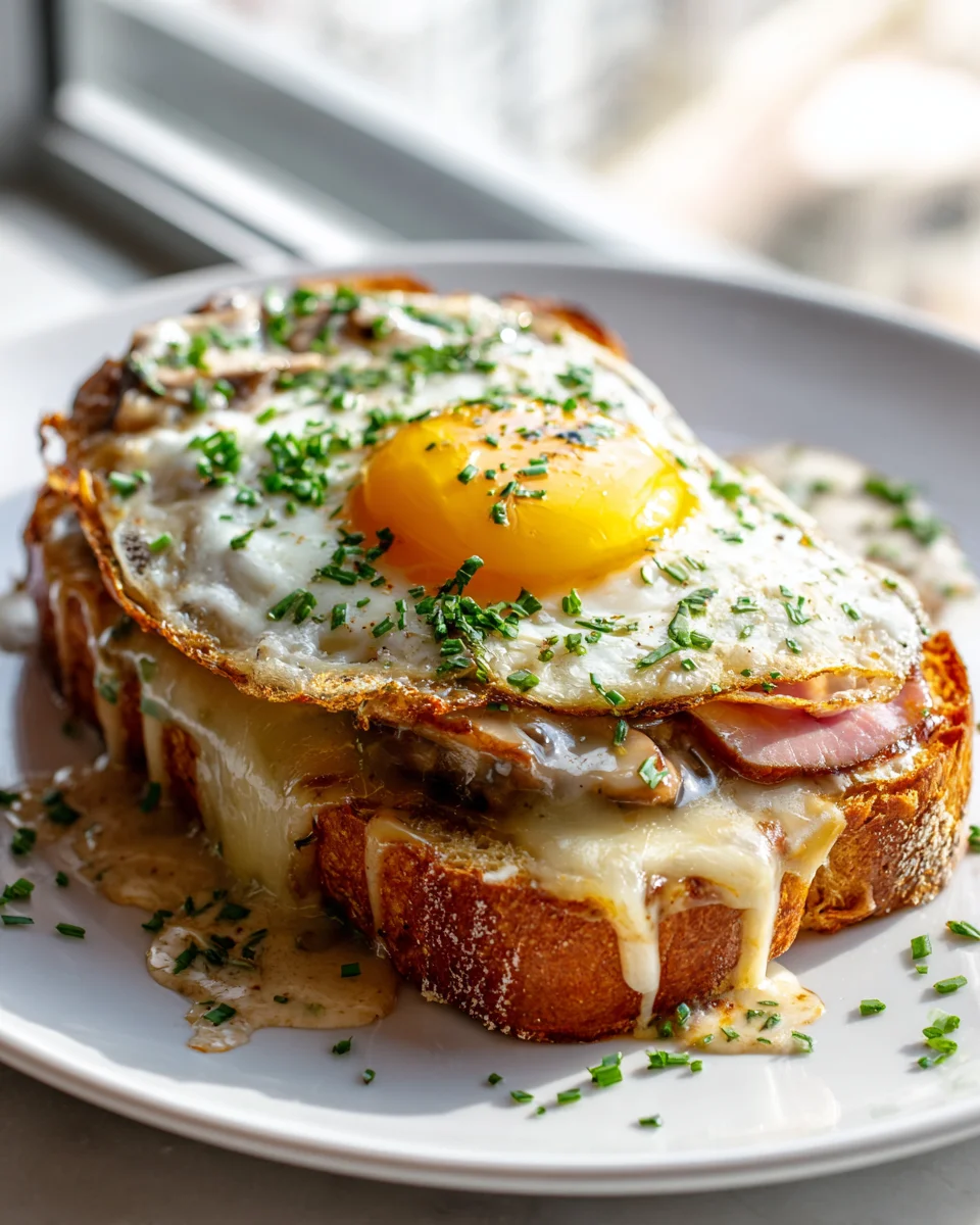 Cremiger Croque Madame mit Rind und Pilzen