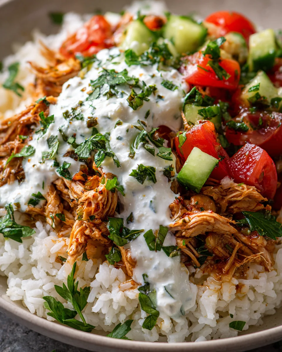 Griechische Hähnchen-Bowls im Slow Cooker mit Knoblauch-Joghurt-Sauce