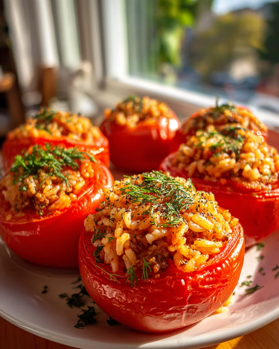 Herzhafte gefüllte Tomaten mit Rind und Kräutern