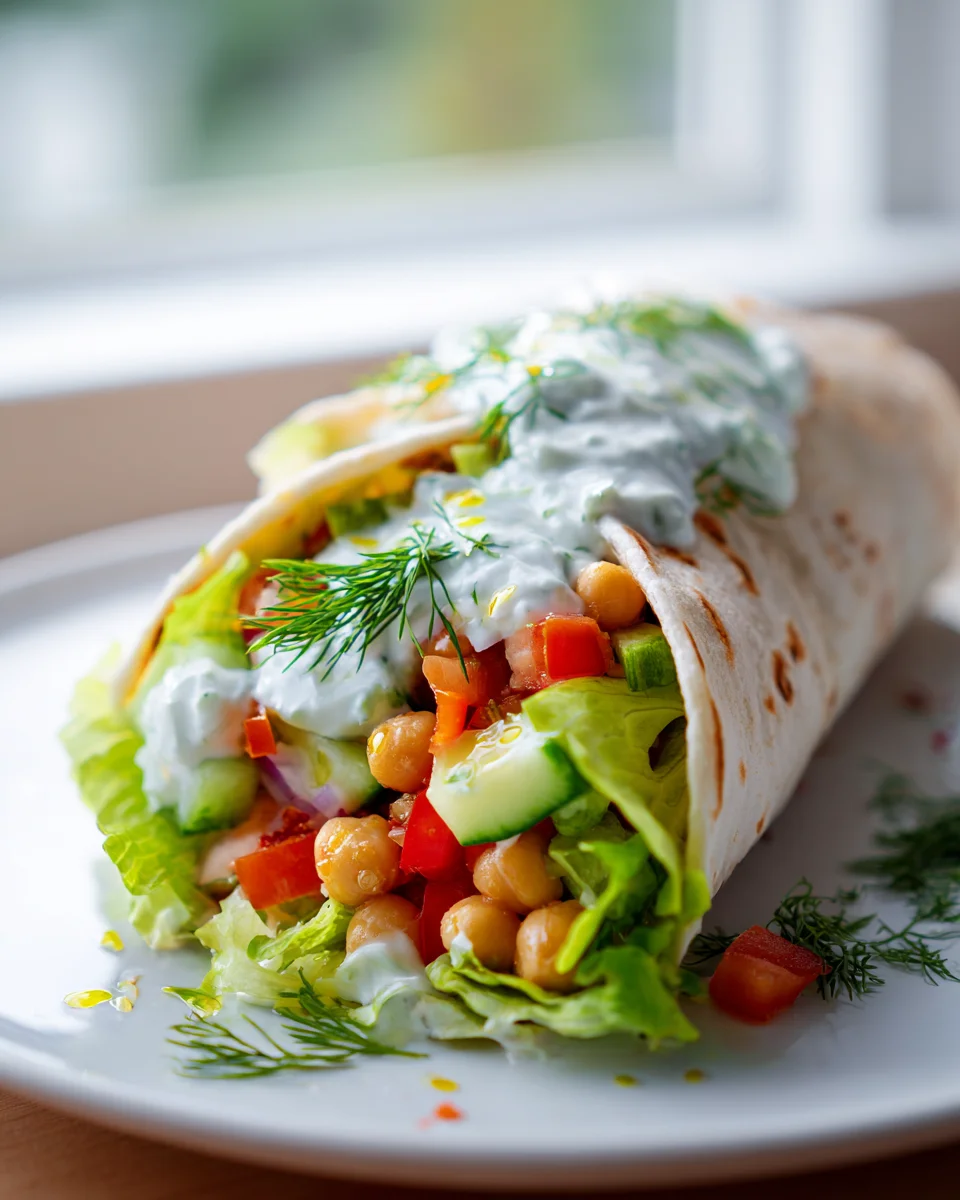 Vegetarische Griechische Wraps mit Kichererbsen und Tzatziki