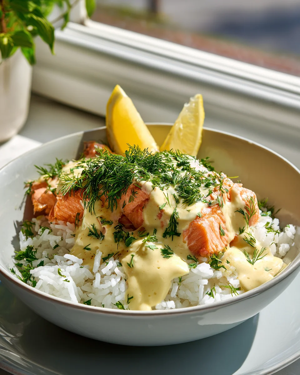 Lachs-Zitronen-Cremereis mit frischen Kräutern