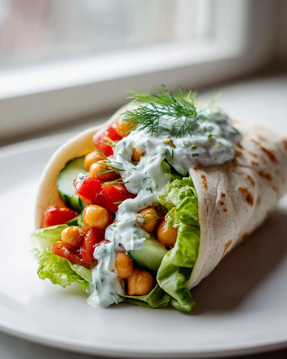 Vegetarische Griechische Wraps mit Kichererbsen und Tzatziki