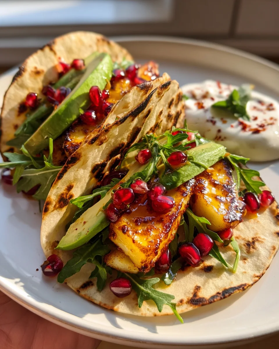 Hot Honey Halloumi und Minz-Tacos