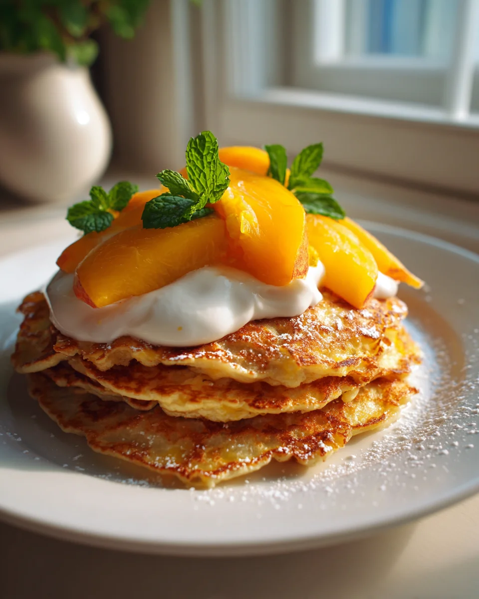 Quark-Pfannkuchen mit Pfirsich-Genuss