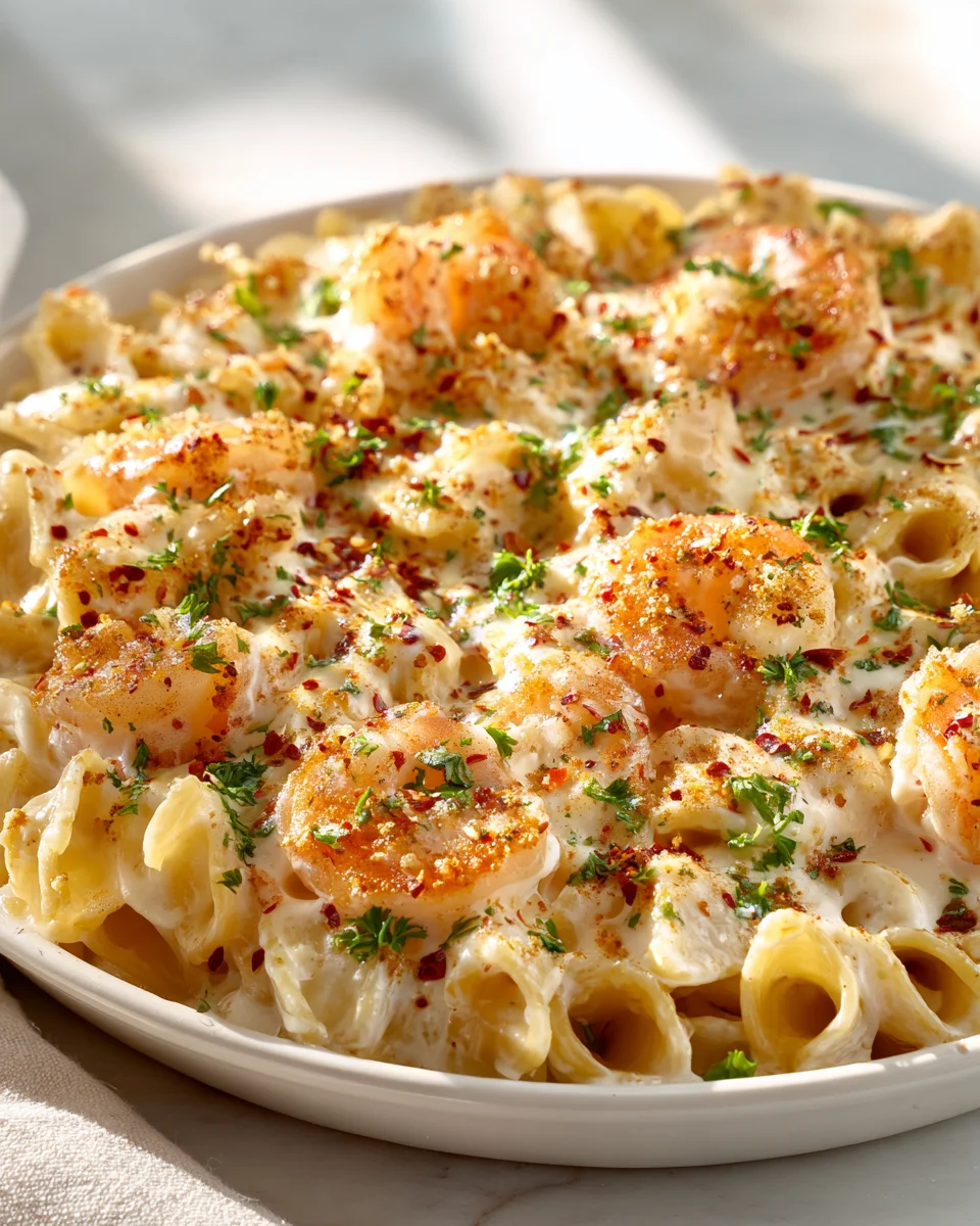 Sheet Pan Marry Me Shrimp Pasta Auflauf mit Parmesan Genuss