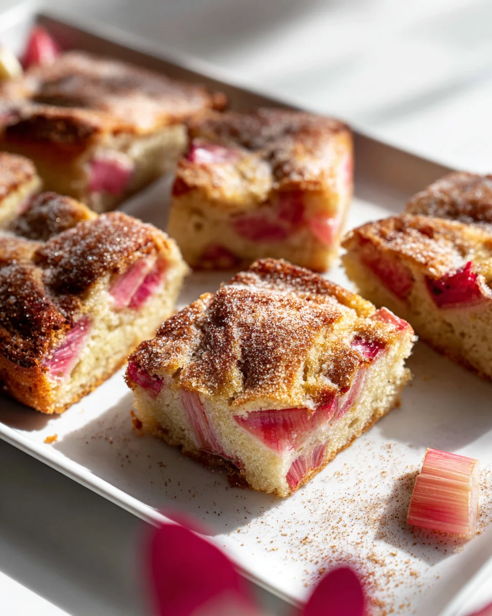 Saftiger Rhabarberkuchen vom Blech mit Zimt-Zucker-Kruste